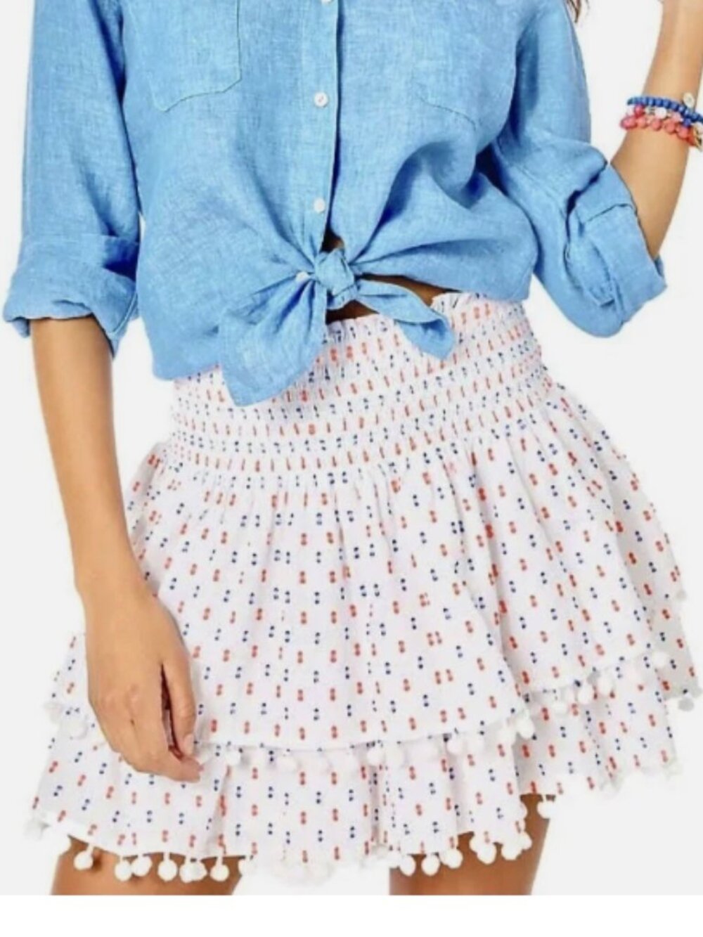 Lilly Pulitzer Ethenia Layered Pom Pom Layered Mini Skirt in Neon Clip Dot Large